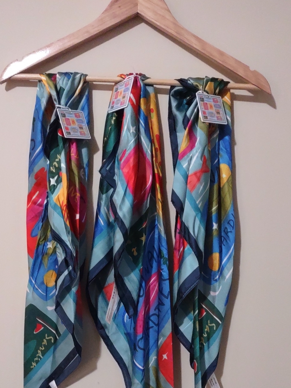 NWT Piper K Mediterranean Canned Sardine Silky Scarf Lot 3pc Matching Set